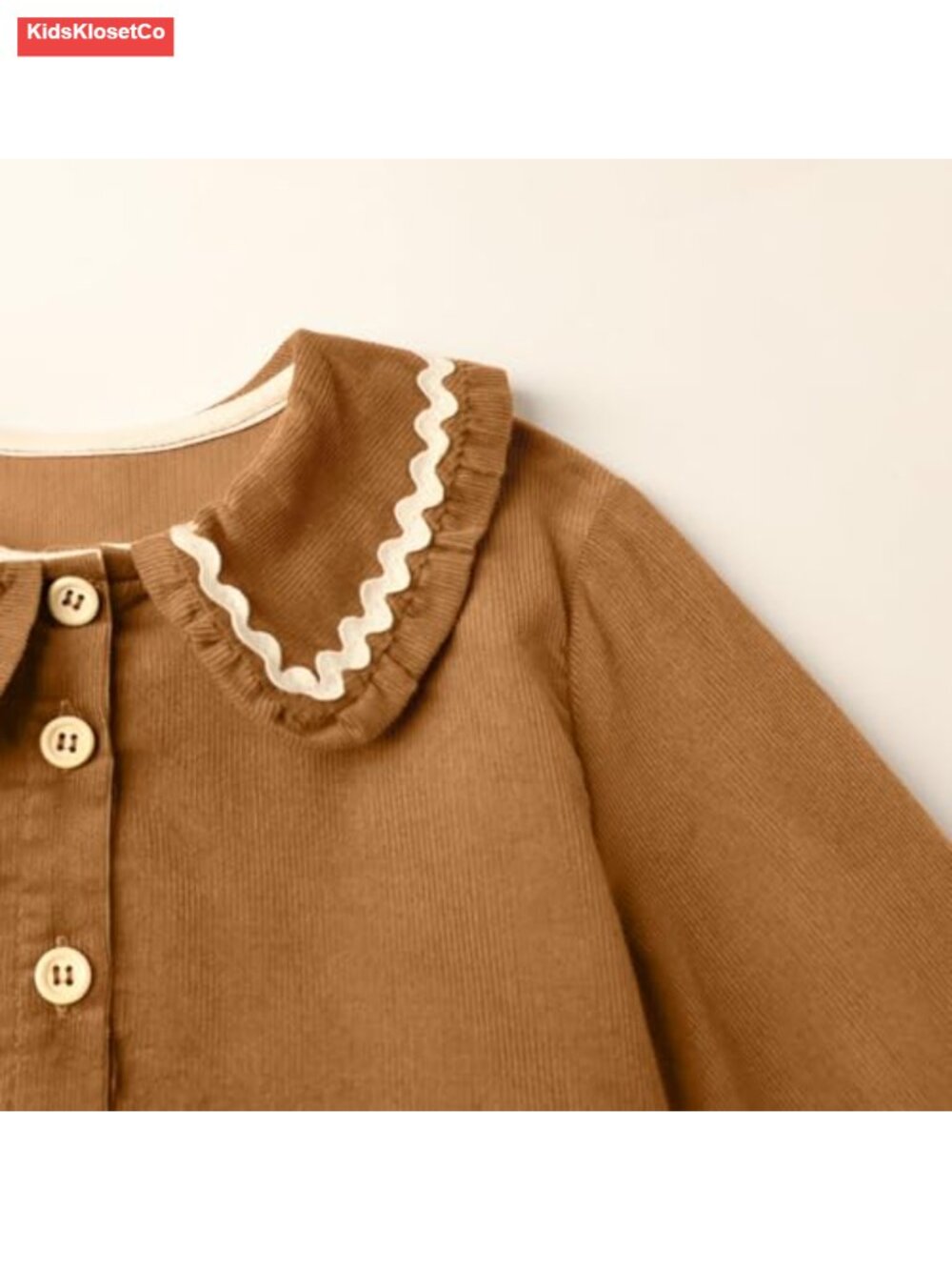 Girls Corduroy Dress Long Sleeve Cotton Peter Pan Collar Button - Picture 4 of 6